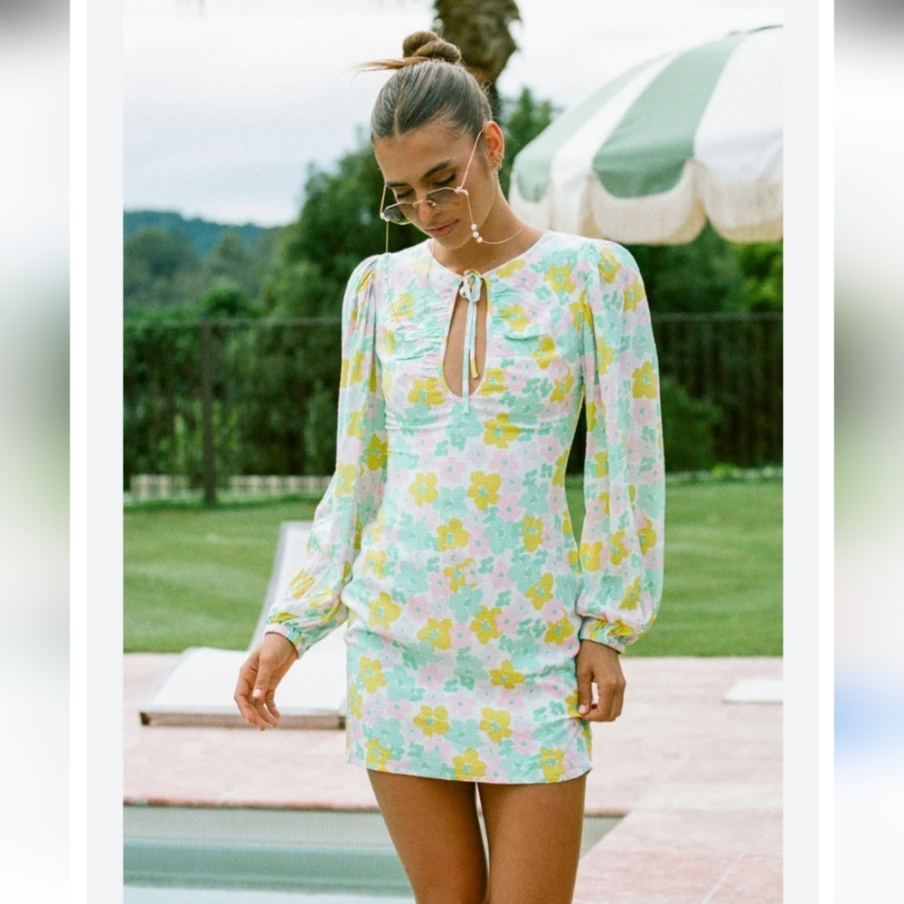 Sabo Forever Pink Green Yellow Pastel Floral Mini Dress Women's Size Large